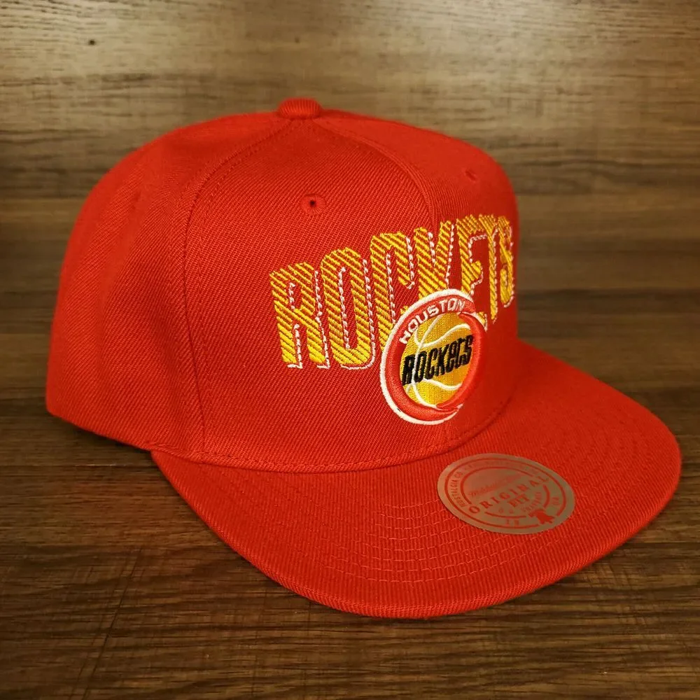 Houston Rockets Mitchell & Ness NBA Snapback‎ Cap Hat Embroidery Red Yellow NWT